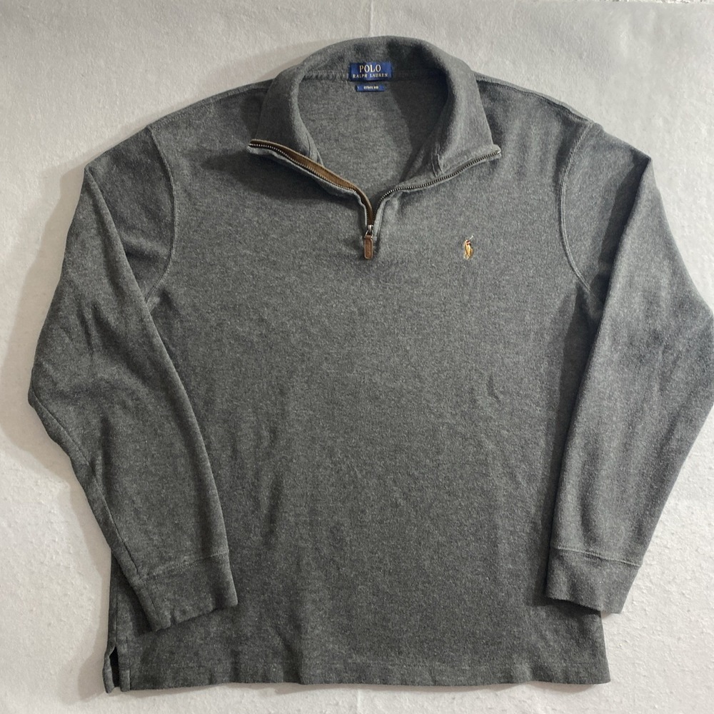 Polo Ralph Lauren Estate Rib 1/4 Zip Pull Over Sweater Men's XL Gray